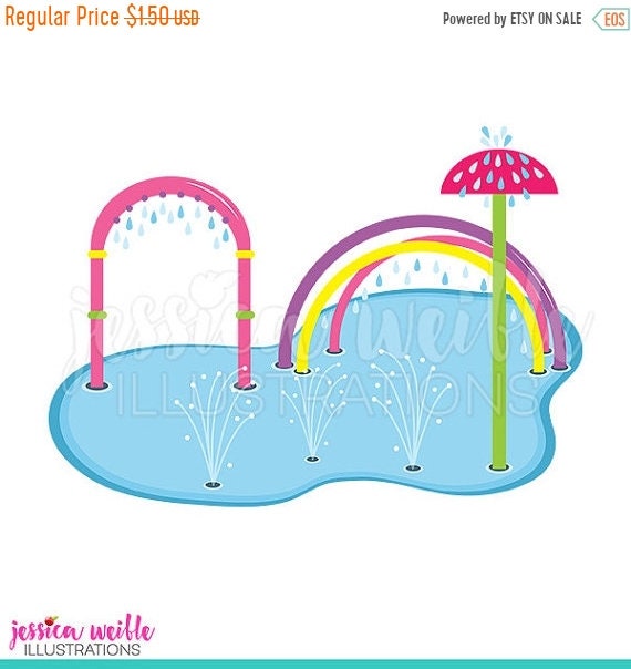 ON SALE Pink Splash Pad Clip Art, Cute Digital Clipart, Water Park Clip art, Summer Swim Graphics, Illustration, #1743 Il_570xn