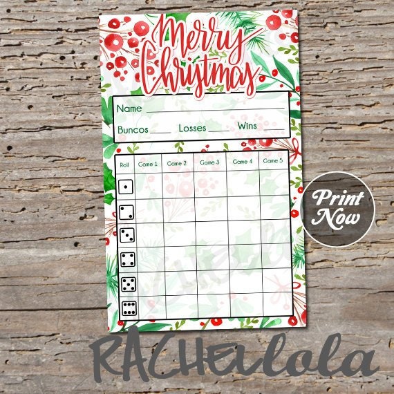 Christmas bunco score card, Holly score sheet, Bunko party scorecard ...
