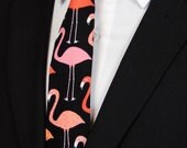 Flamingo Necktie – Mens Black with Red and Pink Flamingo Tie.