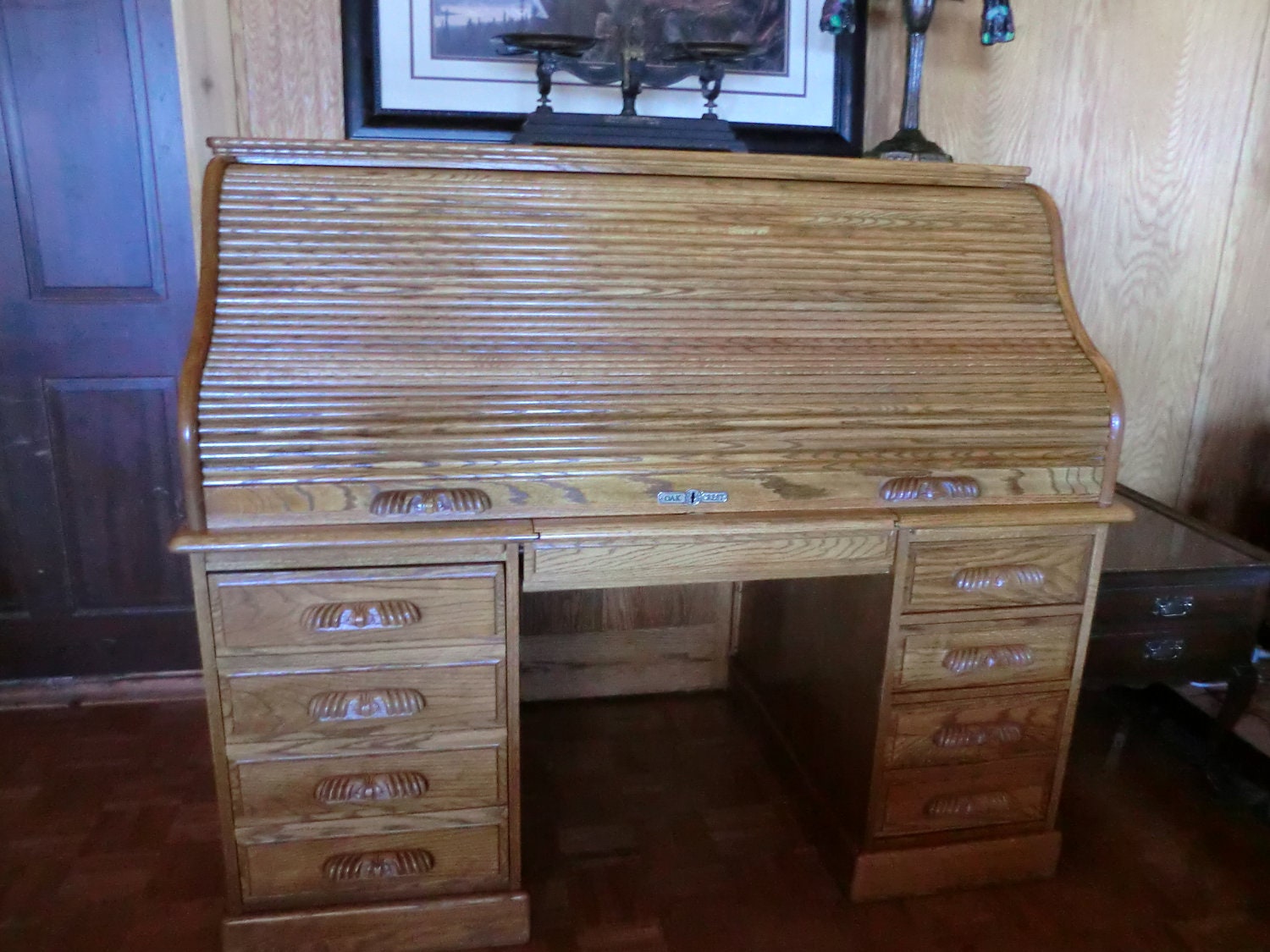 Oak Crest Roll Top Desk.