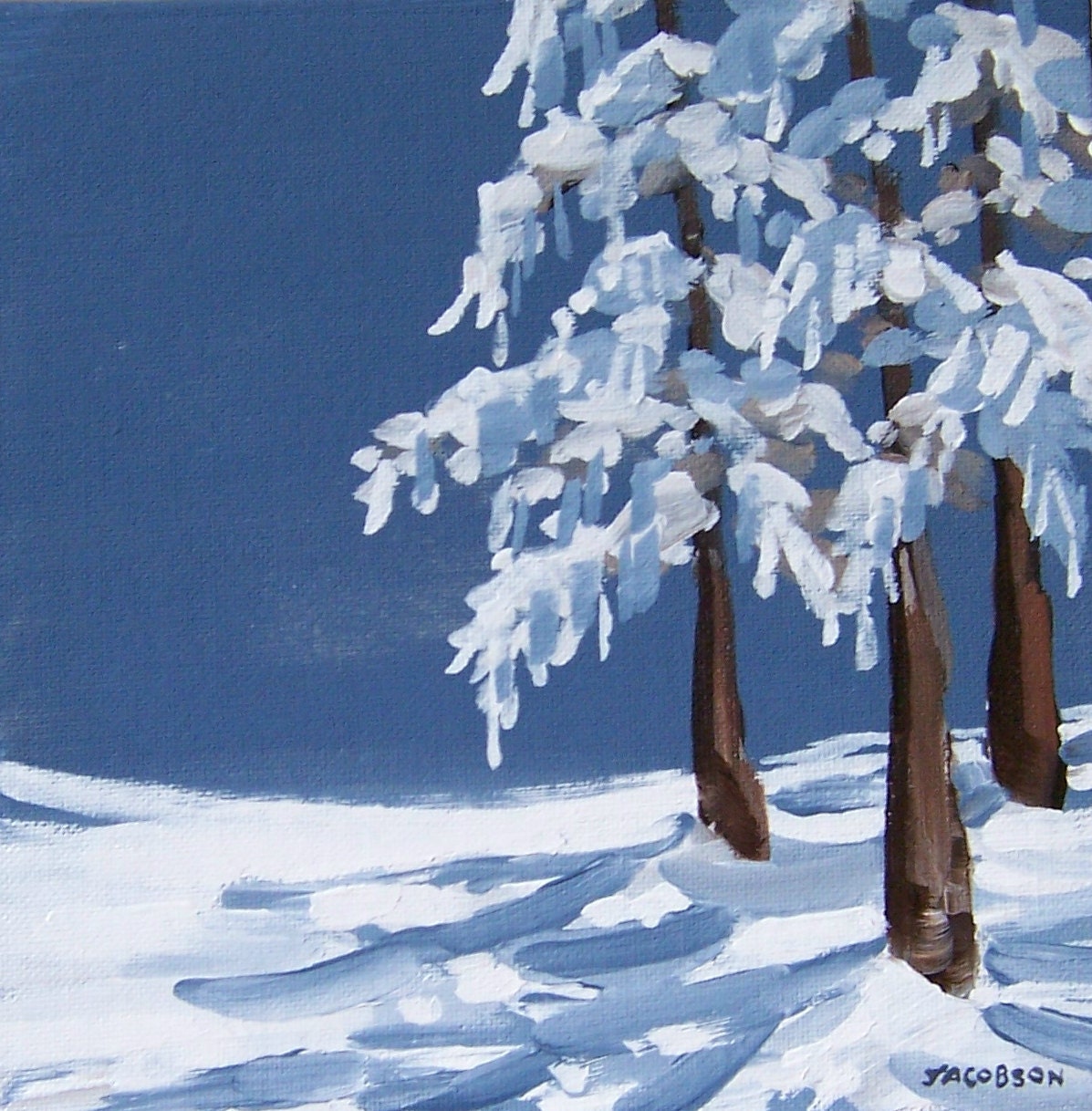 Дерево зимой живопись