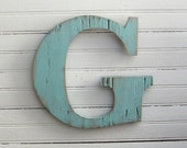 Wooden Letters Distressed Initial Sign Custom Color Letter of Your Choice Shabby Chic