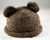 baby bear hat cap bear ears photo prop winter warm brown spice nutmeg walnut girl and boy