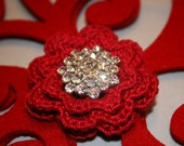 Crocheted pin button brooch flower crochet shabby chic