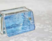 Periwinkle Blue Stained Glass Box 2x3 w/ Pewter-cast Gold Rose Flower Handmade - GaleazGlass