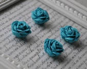 Lot of 4 Teal Rosettes - rose, flower - turquoise blue - rick rack - small - for earrings, rings, jewelry, embellishment