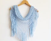 Crochet Scarf / Blue Shawl / Turkish Pashmina / Blue Scarf - AnatolianAccessories