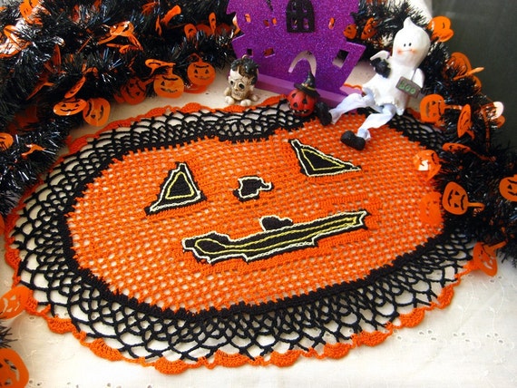 JackoLantern crochet  Doily by DoilyMania on Etsy