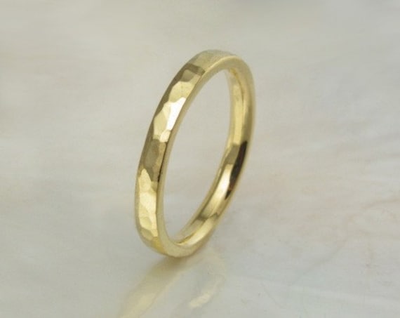 2mm 21k gold hand forged hammered wedding band / stacking ring with beveled edges, comfort fit