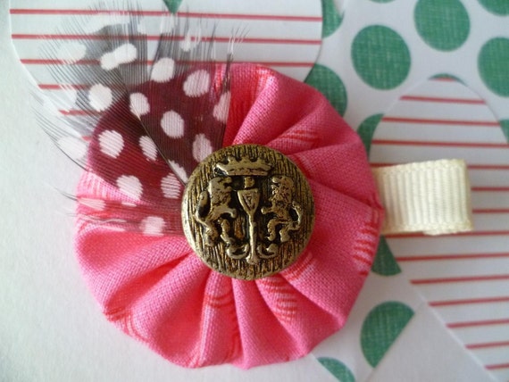 Pretty in Pink YoYo Hair Clip with Vintage button