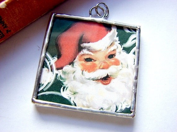 Soldered Glass Picture Pendant Christmas Vintage by mimiandlucy