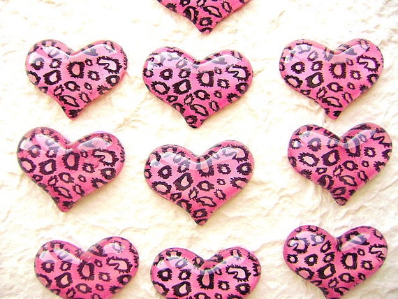 WHOLESALE Kawaii Heart Cabochons 10 Dark Pink Animal by DecoSweets