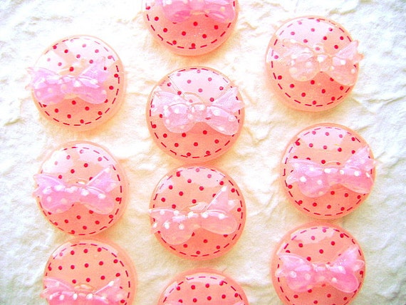 WHOLESALE Kawaii Bow Cabochons Light Pink Red Polka by DecoSweets