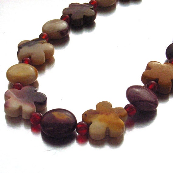 Mookaite flower and coin necklace by BlueForestJewellery on Etsy