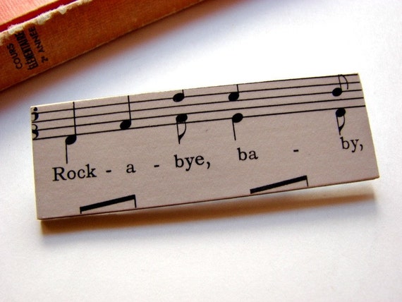 Big Wood Pin Brooch Rockabye Baby Decoupage Collage by mimiandlucy
