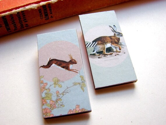 Little Wood Pin Brooch Set Brown Bunny Rabbits by mimiandlucy