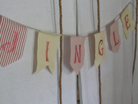 Christmas JINGLE Red Ticking & Canvas Banner / Pennant