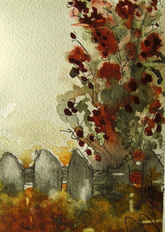 Beyond the Fence Watercolor Painting 4 x 6 Original Art