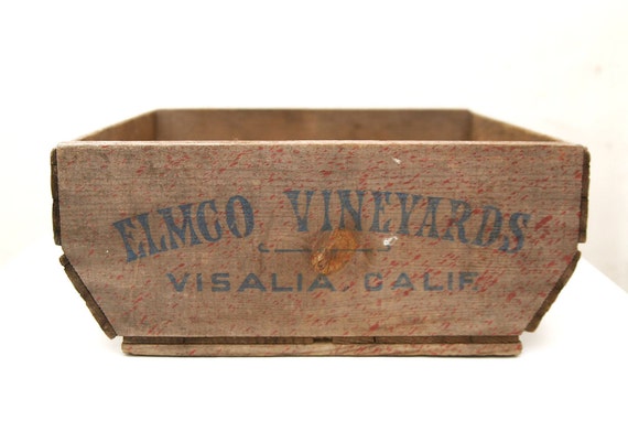 BLACK FRIDAY SALE Vintage Wood Grape Crate Elmco Vineyards, Visalia California Cyber Monday
