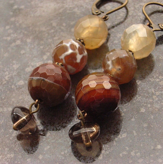 Gemstone earrings with coffee agate and by BlueForestJewellery