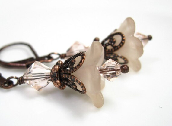 Flower Earrings Champagne Copper Swarovski Lucite by jewelrybyNaLa
