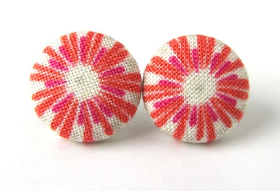 Stud earrings tangerine red pink white gray bright by KooKooCraft