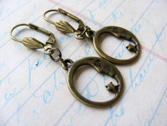 Antique Bronze Moon and Star Charm Earring by meiguidesigns