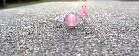 Breast Cancer Awareness ring, Sterling Silver Filled Wire wrapped ring, any size 4, 5, 6, 7, 8, 9, 10, 11, 12, 13, 14