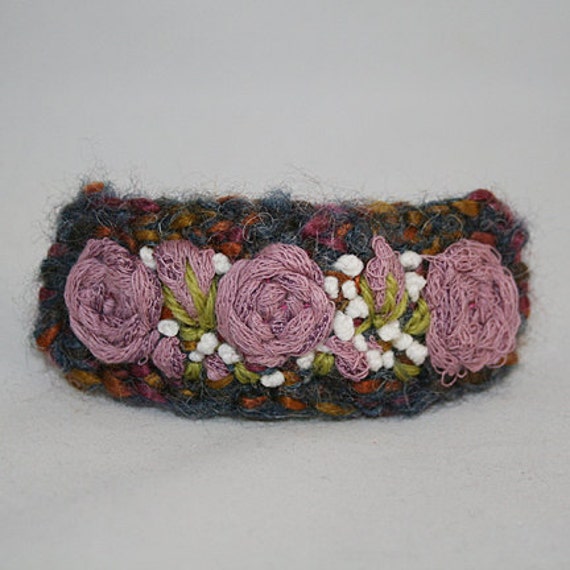 Embroidered Barrette  Pink Roses by Lynwoodcrafts on Etsy