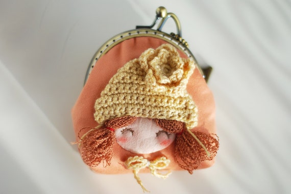 Girl with Knitting Hat Coin Purse (Metal Frame, Own Design and Hand Made)