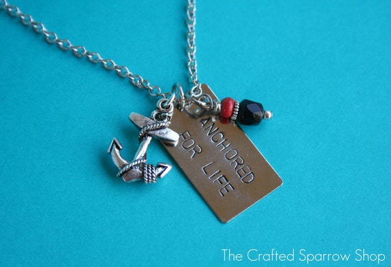 Handstamped Silver Anchor "Anchored for Life" Necklace