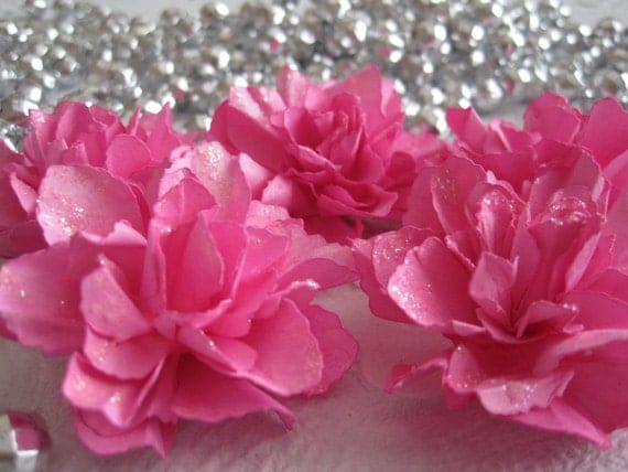 Valentine Pink Paper Flowers with glitter by mjsPaperCreations