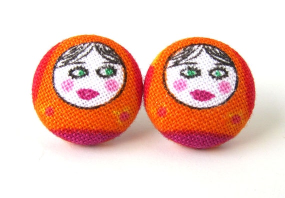 Matryoshka earrings babushka orange red violet von KooKooCraft