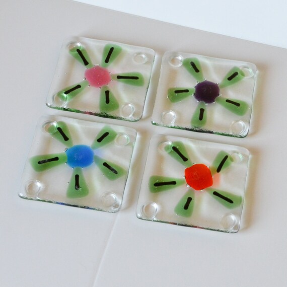 fused glass coaster flower coaster von eyeseesage auf Etsy