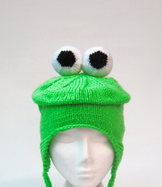 Knitted frog monster hat ear flap novelty knit hat with von jarg0n