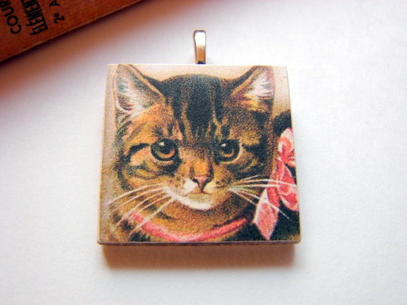 Little Wood Tile Pendant Mix and Match Tabby Cat von mimiandlucy