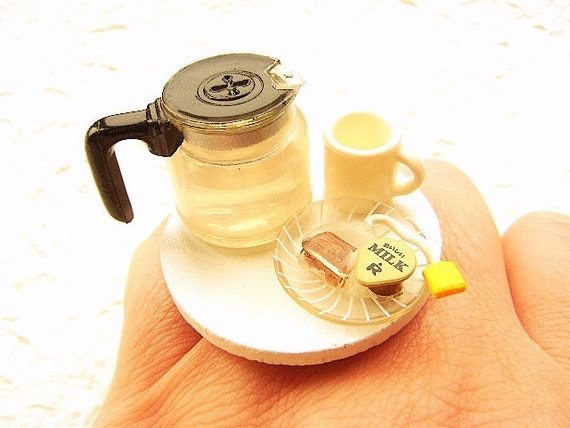 Miniature Food Ring Tea Time  Cute Food Jewelry von SouZouCreations