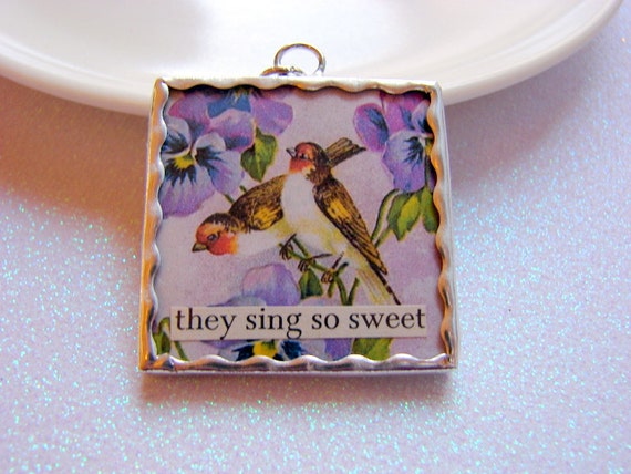 Soldered Glass Art Charm Pendant Birds on a von mimiandlucy auf Etsy