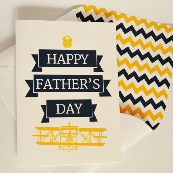 Greeting card, Father's Day, Navy, Gold, Airplane