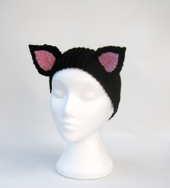 Black cat ears headband ear warmers knitted handmade von jarg0n
