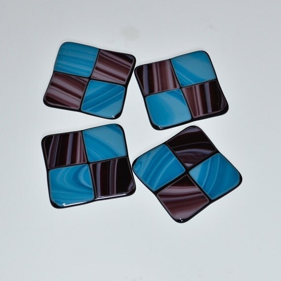 Handmade Fused Glass Drink Coasters Set Blue von eyeseesage auf Etsy