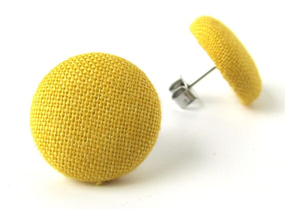 Mustard yellow stud earrings button spring bright von KooKooCraft