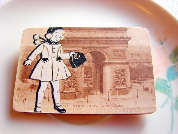 Large Wood Pin Brooch Little Girl in Her Coat and von mimiandlucy