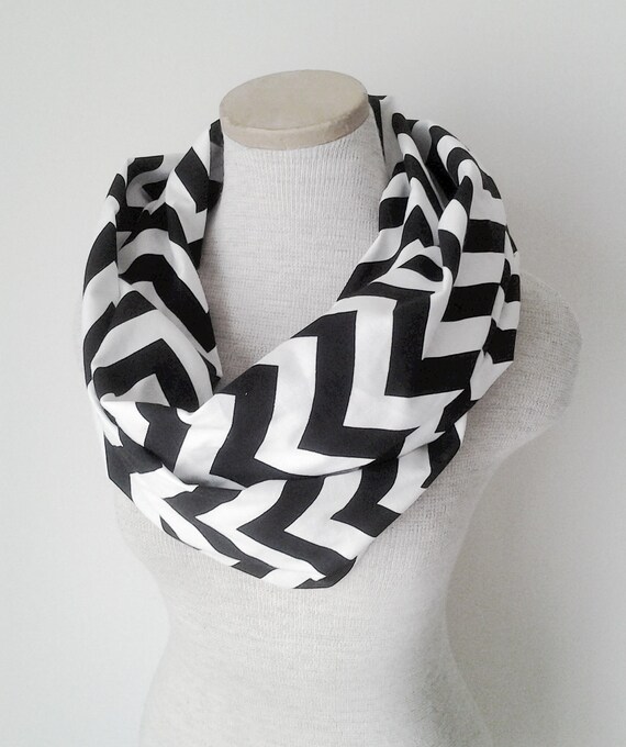 Black and White Chevron Infinity Skinny Scarf by MegansMenagerie on Etsy